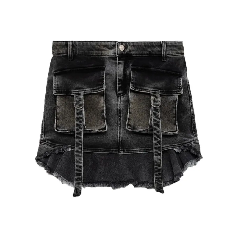 Blumarine Asymmetric Denim Cargo Skirt-0