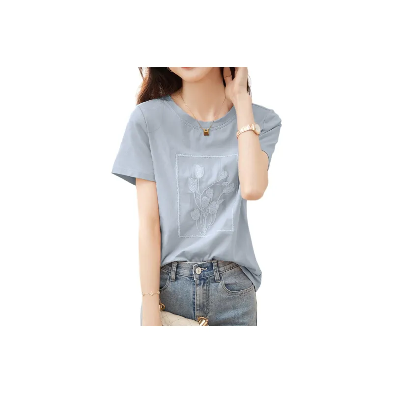 Mu Xiao Xin T Shirts Women's Blue-0