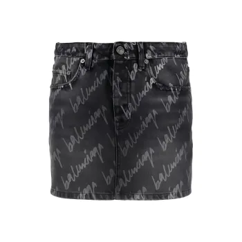 Balenciaga SS22 Denim Short Skirts Women's Black