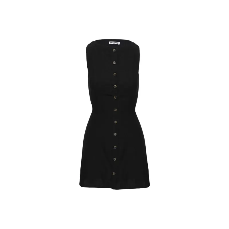PRINCESS POLLY DOLLIE LINEN MINI DRESS Sleeveless Dress Women's Black-0