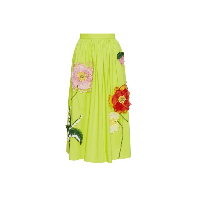 OSCAR DE LA RENTA Floral-appliqué Cotton Midi Skirt-0