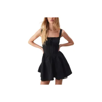 NASTY GAL Corset Lace Trim Skater Mini Dress Slip Dresses Women's Black