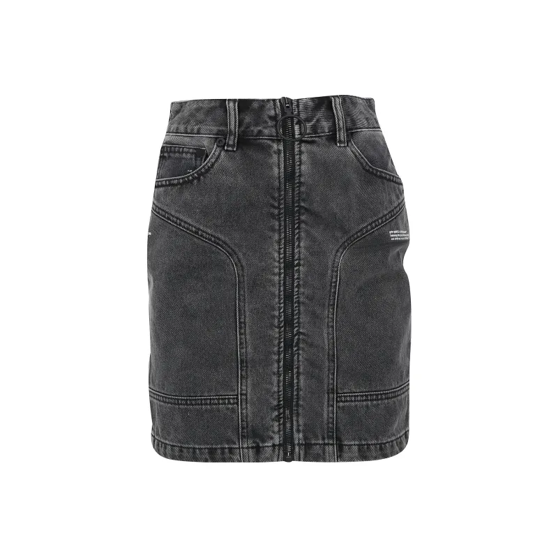 OFF WHITE Zip Front Denim Skirt Dark Grey-0