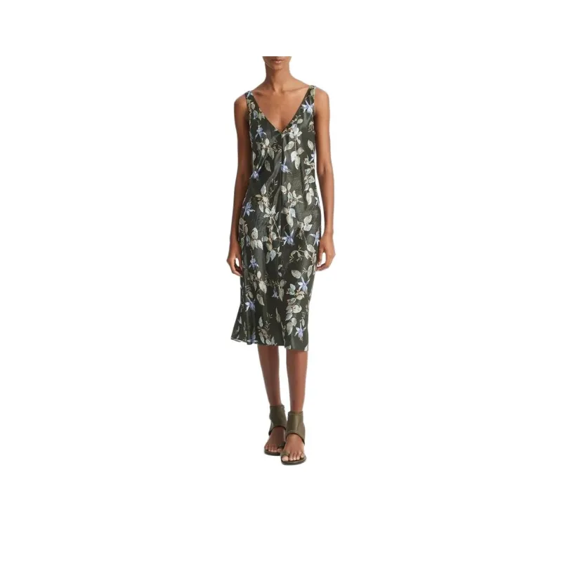 VINCE Floral print Satin Midi Dress-0