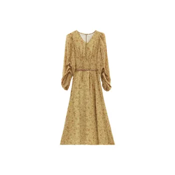 LEMON FAIRY Long Sleeved Dress Women's Yellow Floral