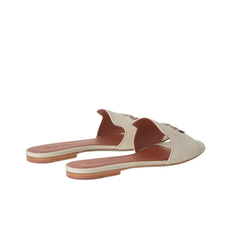 Loro Piana Slip Resistant Slide Slippers Women's White-3
