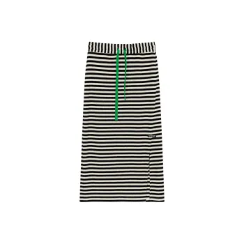 NO ONE ELSE Casual Long Skirts Women's Black White Stripes
