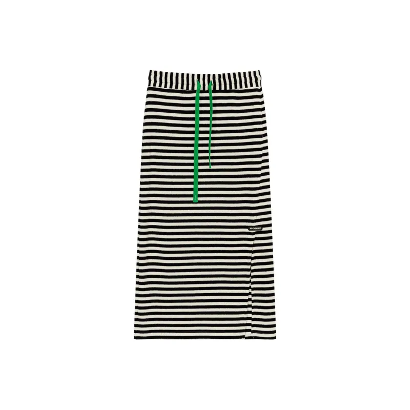NO ONE ELSE Casual Long Skirts Women's Black White Stripes-0