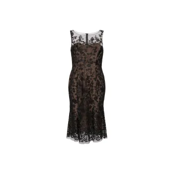 Marchesa Notte Floral Embroidery Midi Dress