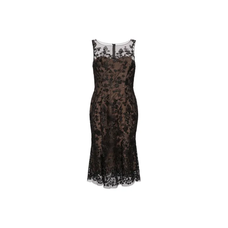 Marchesa Notte Floral Embroidery Midi Dress-0