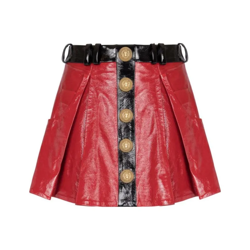 BALMAIN Pleated Patent Leather Miniskirt-0