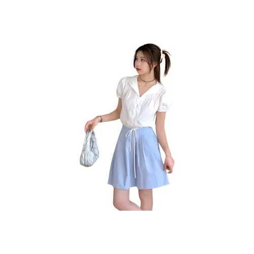 QIANGKOUPAOCAI Casual Short Skirts Women's Blue