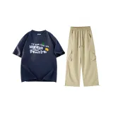 Navy Blue Top with Khaki Pants Set