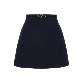 Valentino Logo Plaque High Waist A Line Skirt