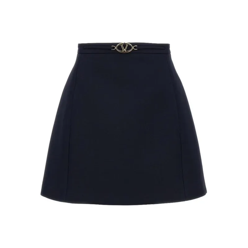 Valentino Logo Plaque High Waist A Line Skirt-0