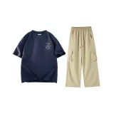 Navy Blue Top with Khaki Pants Set