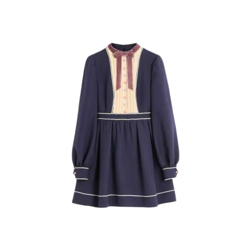 Valentino CREPE COUTURE Long Sleeved Dress Women's Indigo-0