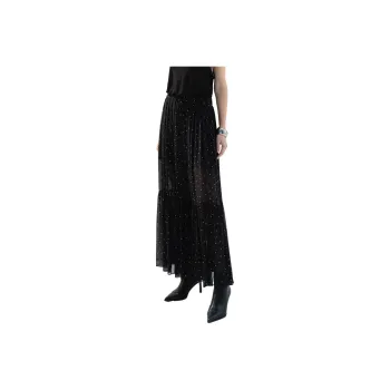 MOCO Casual Long Skirt Women's Black White Polka Dot