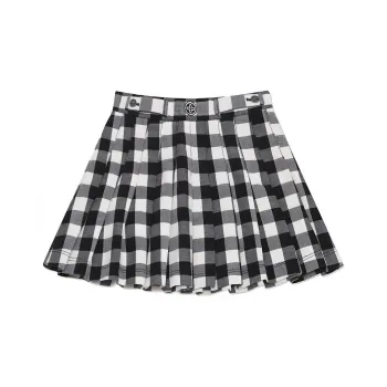 SMFK Casual Short Skirts Women's Black White Grassland Plaid