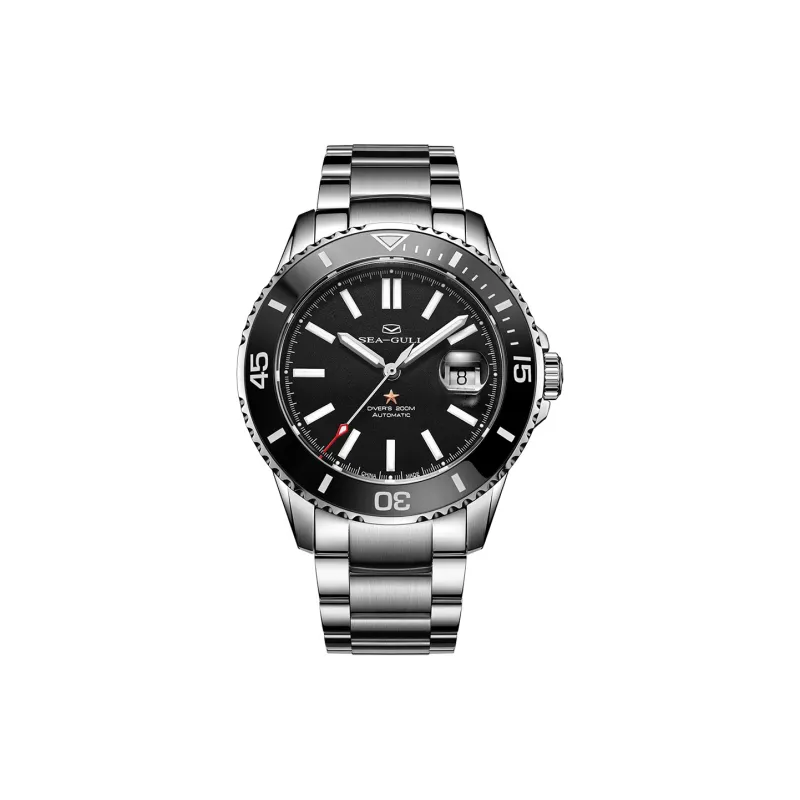 Sea Gull Ocean Automatic Mechanical Movement Steel Strap Watch Men's Watches Black Dial-0
