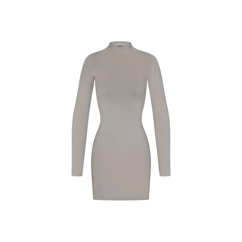 SKIMS SOFT SMOOTHING SEAMLESS TURTLENECK MINI DRESS Long-Sleeved Dresses Women's SMOKE/Smoke Gray-0