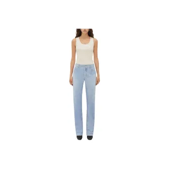 Bottega Veneta Printed Leather Boyfriend Fit Denim Jeans Women's Light Blue