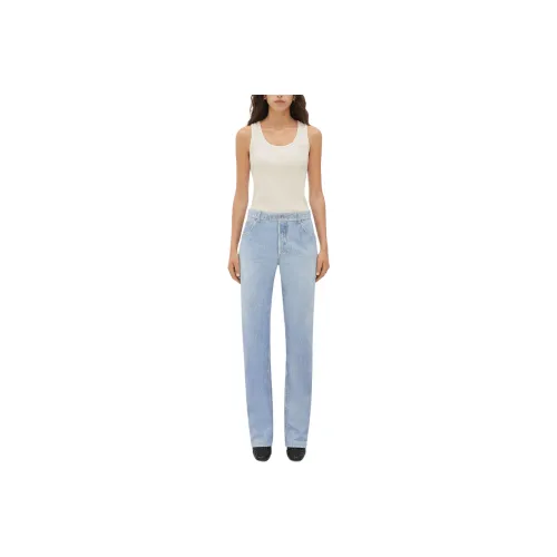 Bottega Veneta Printed Leather Boyfriend Fit Denim Jeans Women's Light Blue