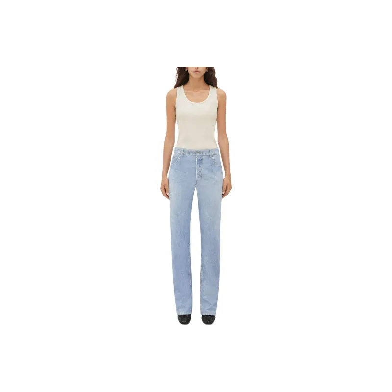 Bottega Veneta Printed Leather Boyfriend Fit Denim Jeans Women's Light Blue-0