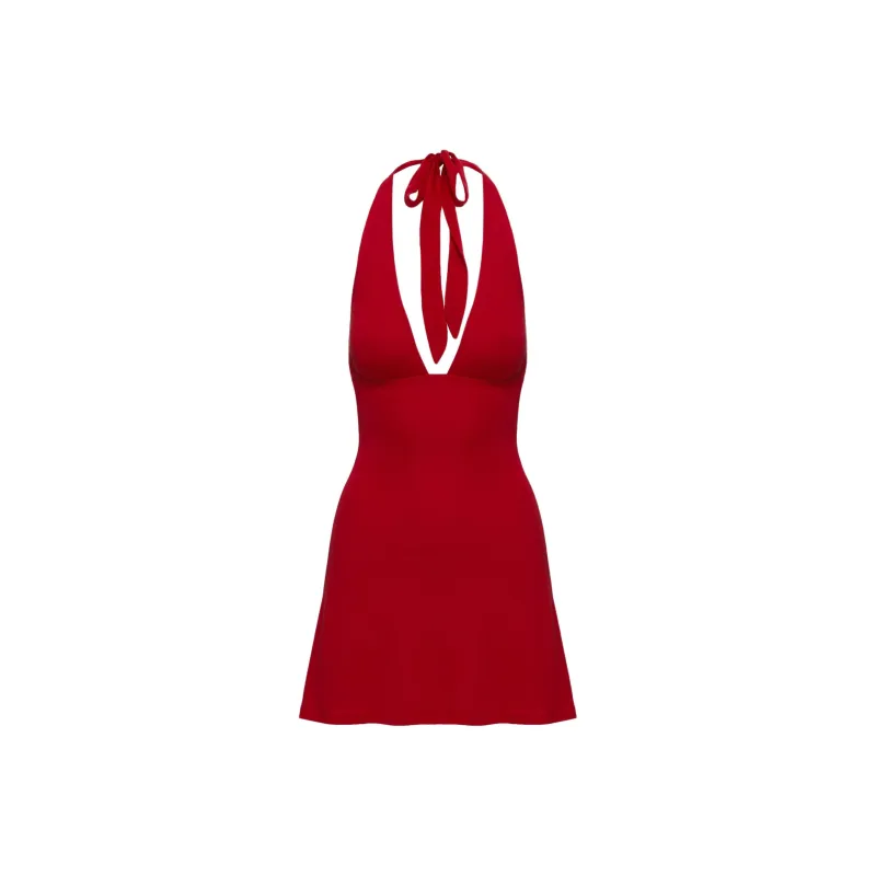 PRINCESS POLLY TINISIE HALTER MINI DRESS Sleeveless Dress Women's RED/Red-0
