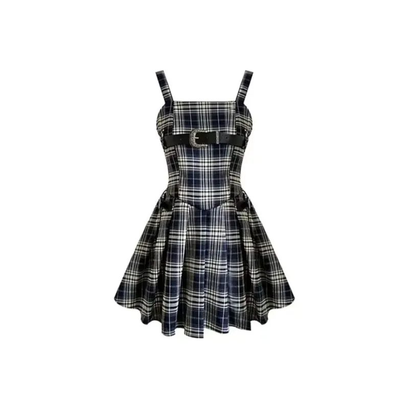 PUREIDOL Slip Dress Women's Black Plaid-0
