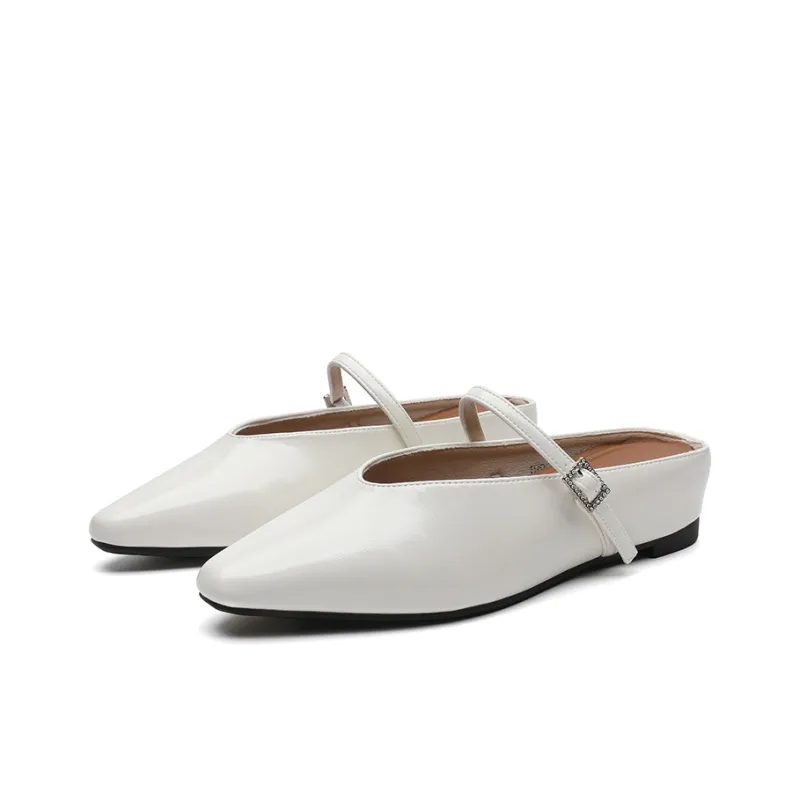 ABIDJAN Rubber Sole Leather Patchwork Odor Resistant Closed Toe Slippers Women's-3