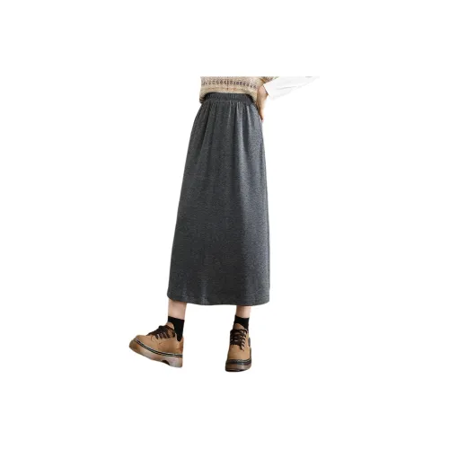 Emodues Casual Long Skirts Women's Light Gray