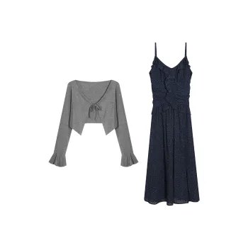 Two Piece Skirt Sets Women's Gray+Black