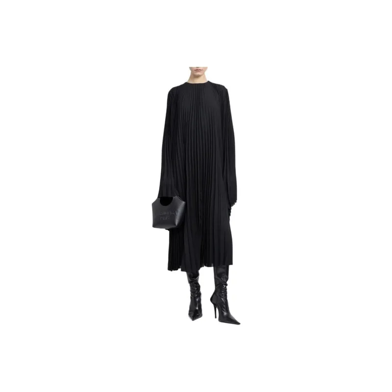 Balenciaga Pleated Wide-sleeve Maxi Dress-0