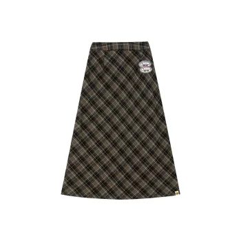 B.Duck Casual Long Skirts Women's Brown Plaid