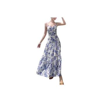 Wbwq Slip Dress Women's Blue And White Porcelain