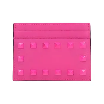 Valentino Valentino Pink Pp Collection Cow Leather Card Holder Women's Rose Red