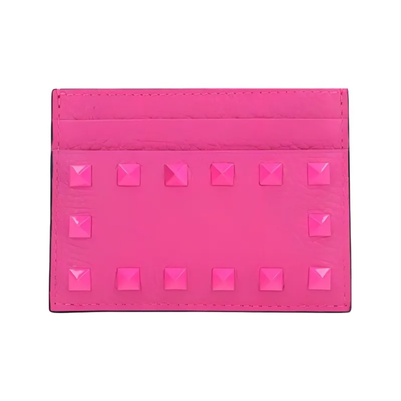 Valentino Valentino Pink Pp Collection Cow Leather Card Holder Women's Rose Red-0