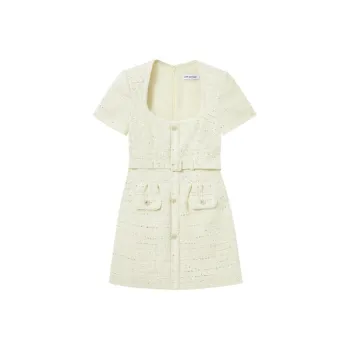 Self-portrait Short-Sleeved Dresses Women's Cream Yellow