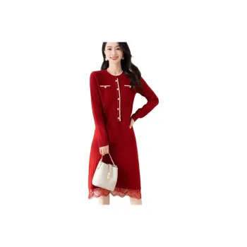 X MOOM Long Sleeved Dress Women's Burgundy