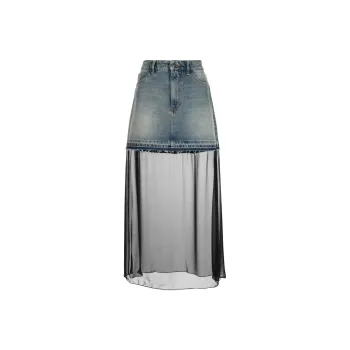 Ports 1961 Sheer-panel Washed-denim Skirt