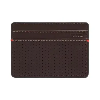 FOSSIL Leather Card Holder Men's Red Brown