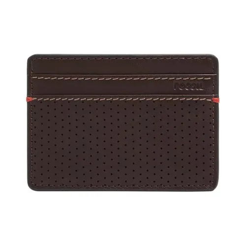 FOSSIL Leather Card Holder Men's Red Brown
