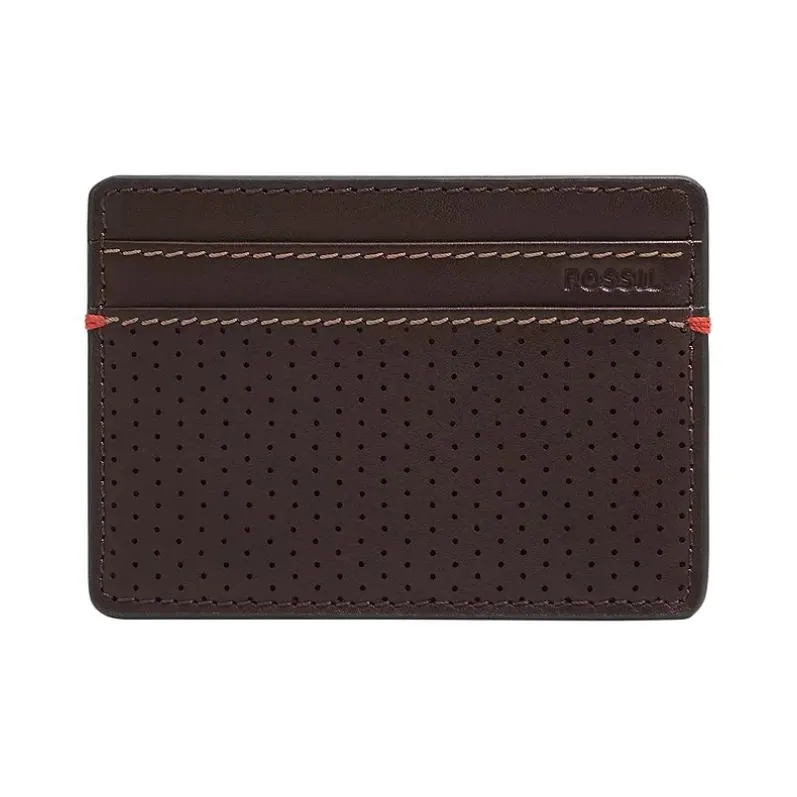FOSSIL Leather Card Holder Men's Red Brown-0