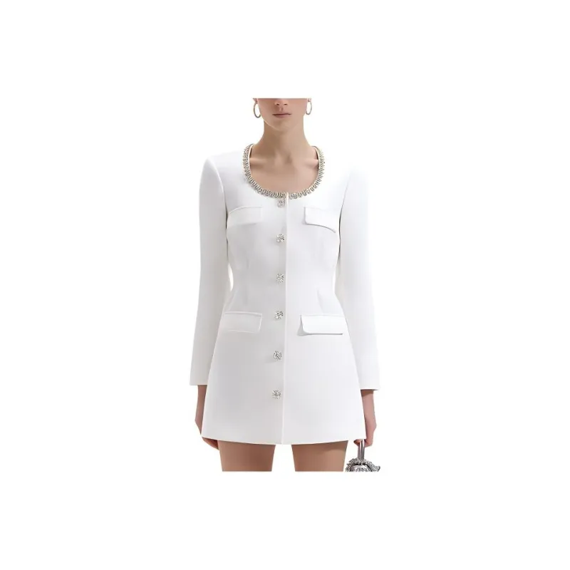 Self portrait Long Sleeved Dress Women's Pure White-0