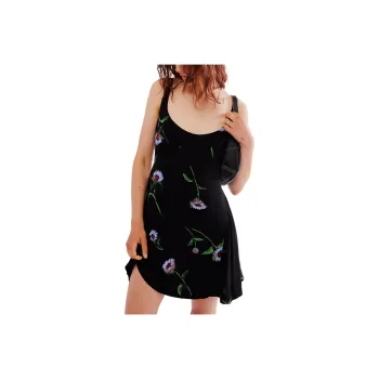 FREE PEOPLE Luisa Printed Mini Dress Slip Dresses Women's Black Combo/Black Combo