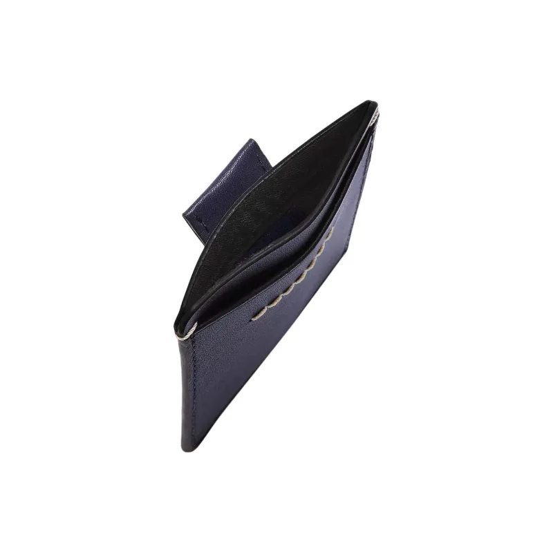 FOSSIL Leather Card Holder Unisex Badge Blue-1