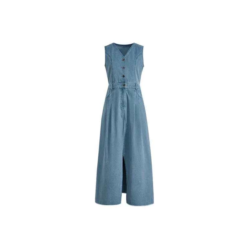 KUOSE Sleeveless Dress Women's Blue-0