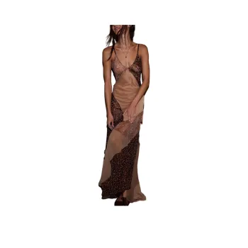 FREE PEOPLE Nigel Preston Leo Patchwork Dress Slip Dresses Women's Brown Leo Mix/Mixed Brown
