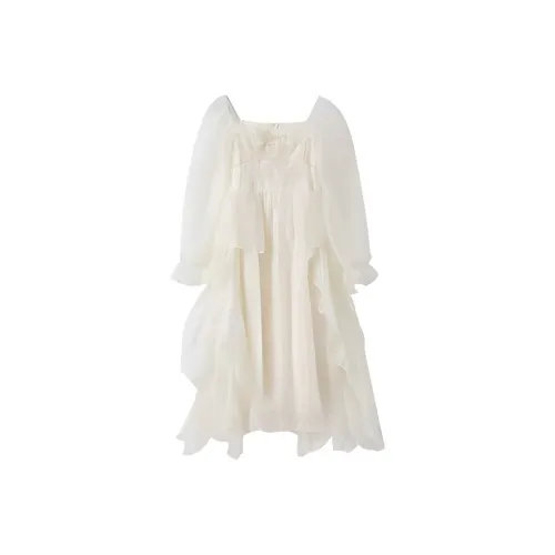 SCCREBEL OFFICIAL Long Sleeved Dress Women's White
